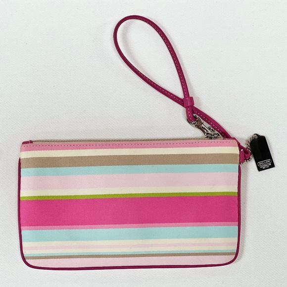 COACH Soho Stripe Wristlet | Multicolor w/ Pink Leather